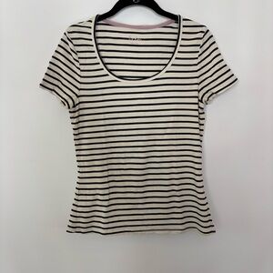 Boden Scooped Neck Striped Tee Size 10 White/Navy Blue